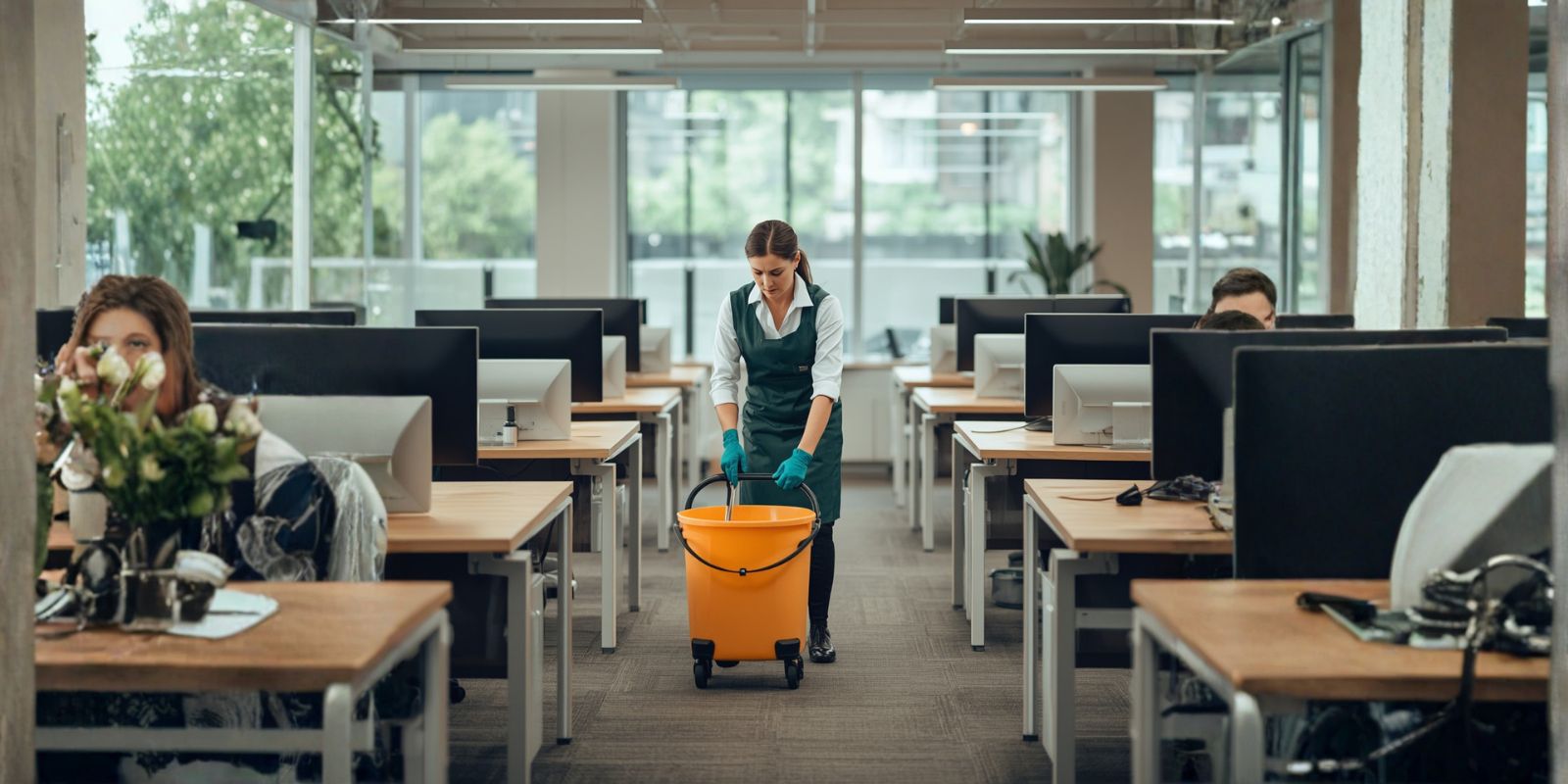 janitor providing day porter services in DFW