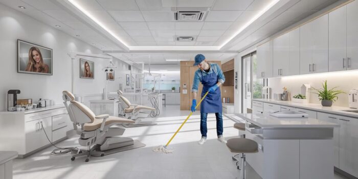 man mopping a clinic floor in DFW